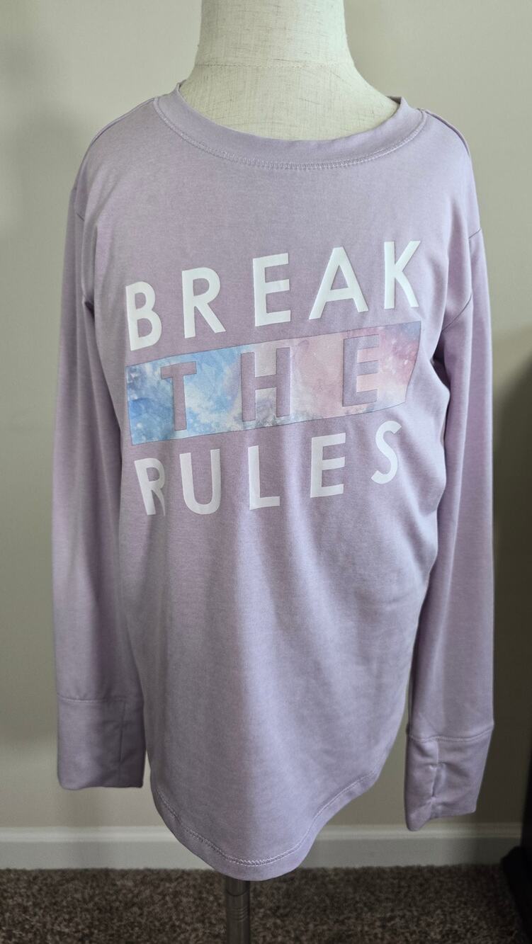 Runway Long Sleeve "Break the Rules" Activewear Shirt Size S 6-7